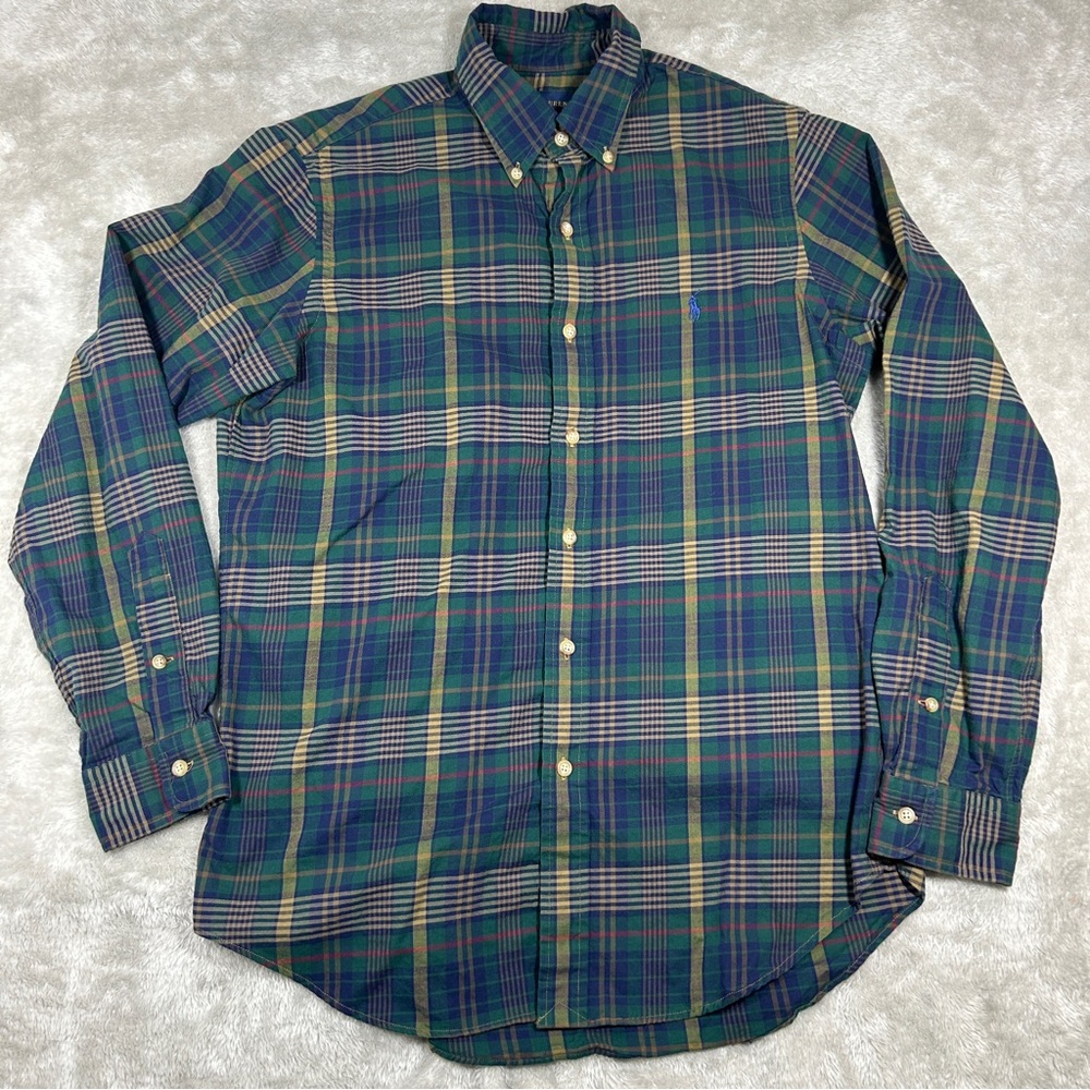 Polo Ralph Lauren Mens Long Sleeve Shirt Small Check Green Check